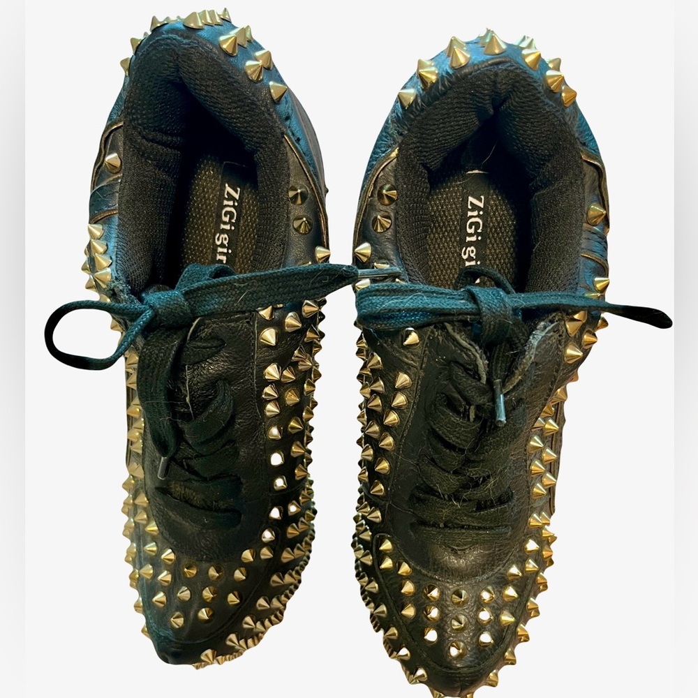 ZigiGirl NYC SpyGlass Leather 3” Platform Lace-Up Studded 7” Stilettos Sz 8.5 - Picture 7 of 10